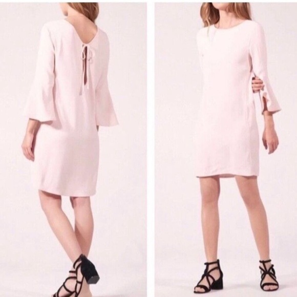 Sandro Paris Dress Crepe Pale Pink Fluted 3/4 Sleeves Tie Back Mini - Picture 1 of 14